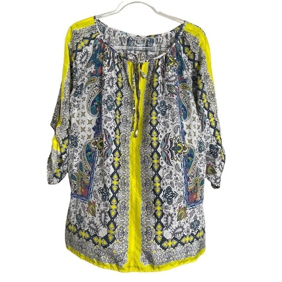 John Mark‎ Silk Peasant Paisley Blouse Size M Multicolor 3/4 Sleeve - Picture 1 of 6